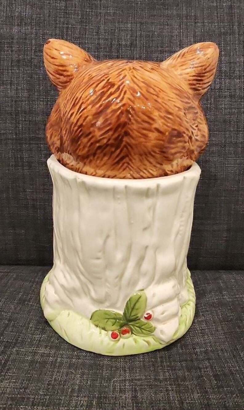 Vintage Ceramic Raccoon in Tree Stump Cookie Jar - Picture 3 of 8